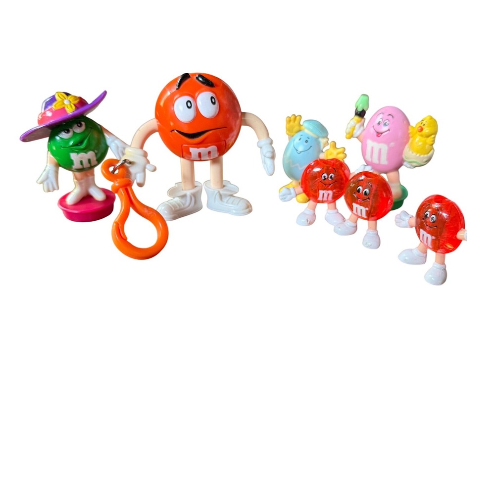 Vintage M&Ms Character Figure Lot Easter Eggs Red Green Translucent Toppers